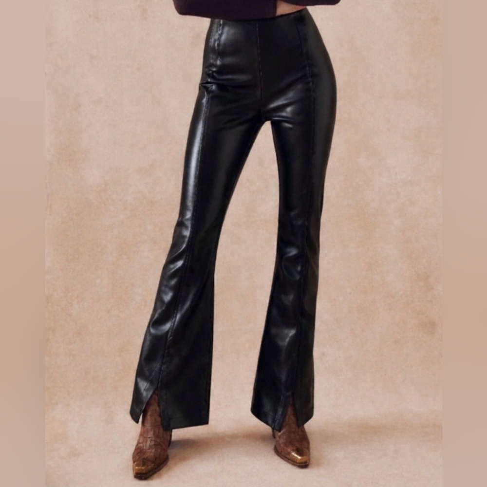 Free People We The Free Women's Flare Slit Faux Leather Pants Black Size 29
